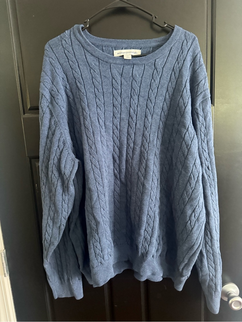 Amazon Essentials Heathered Slate Blue Cable-Knit Crewneck Sweater